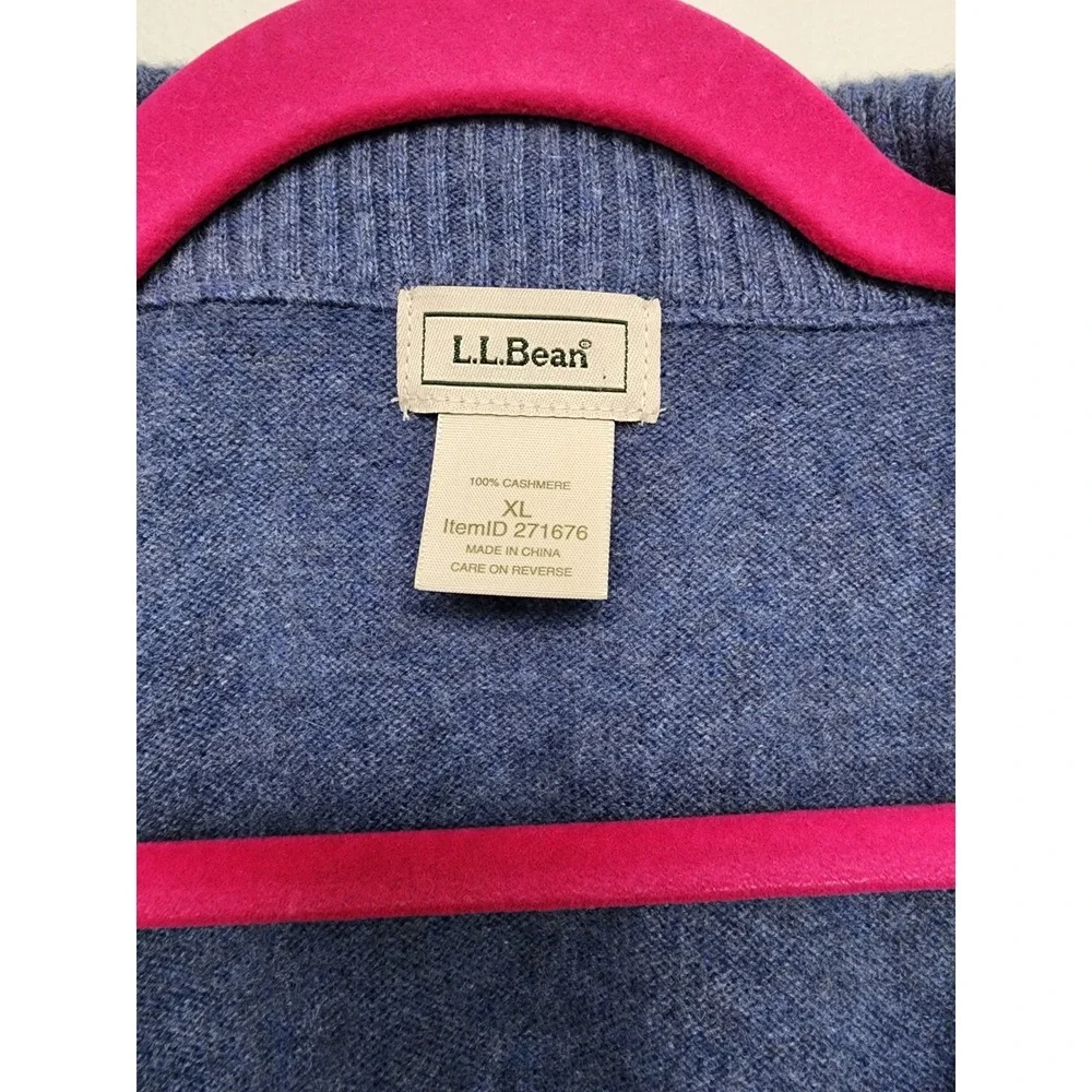LL Bean Mens XL 100% Cashmere Full Zip Sweater Blue Heather Mock‎ Neck